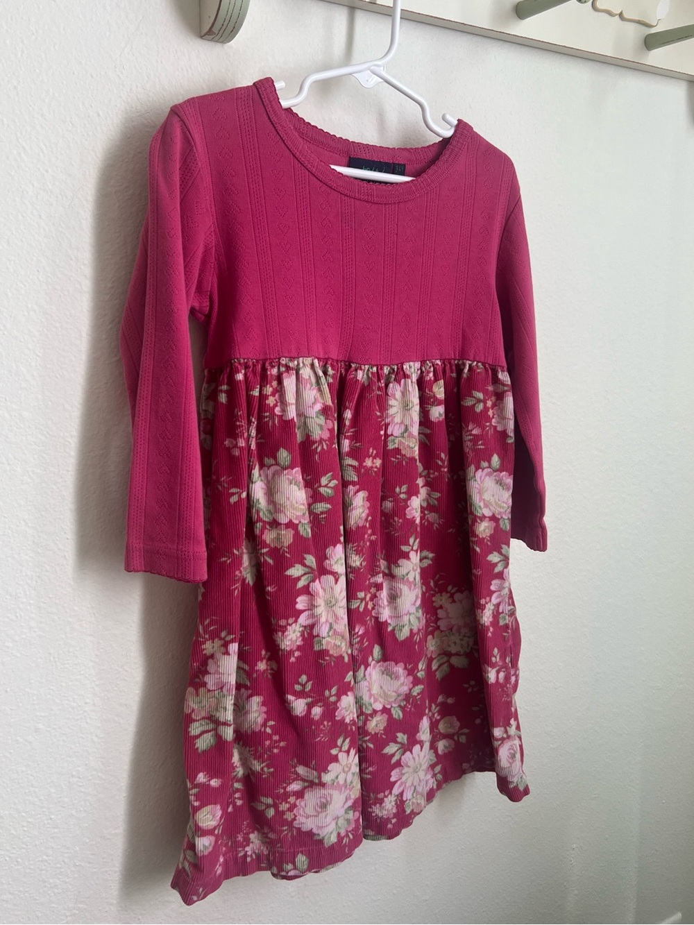 Boden Girls' Raspberry Pink Floral Long Sleeve Dress